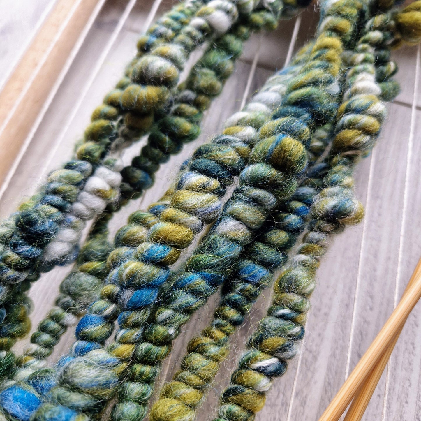 Green and Aqua Blue Coil Spun Bubble Art Yarn
