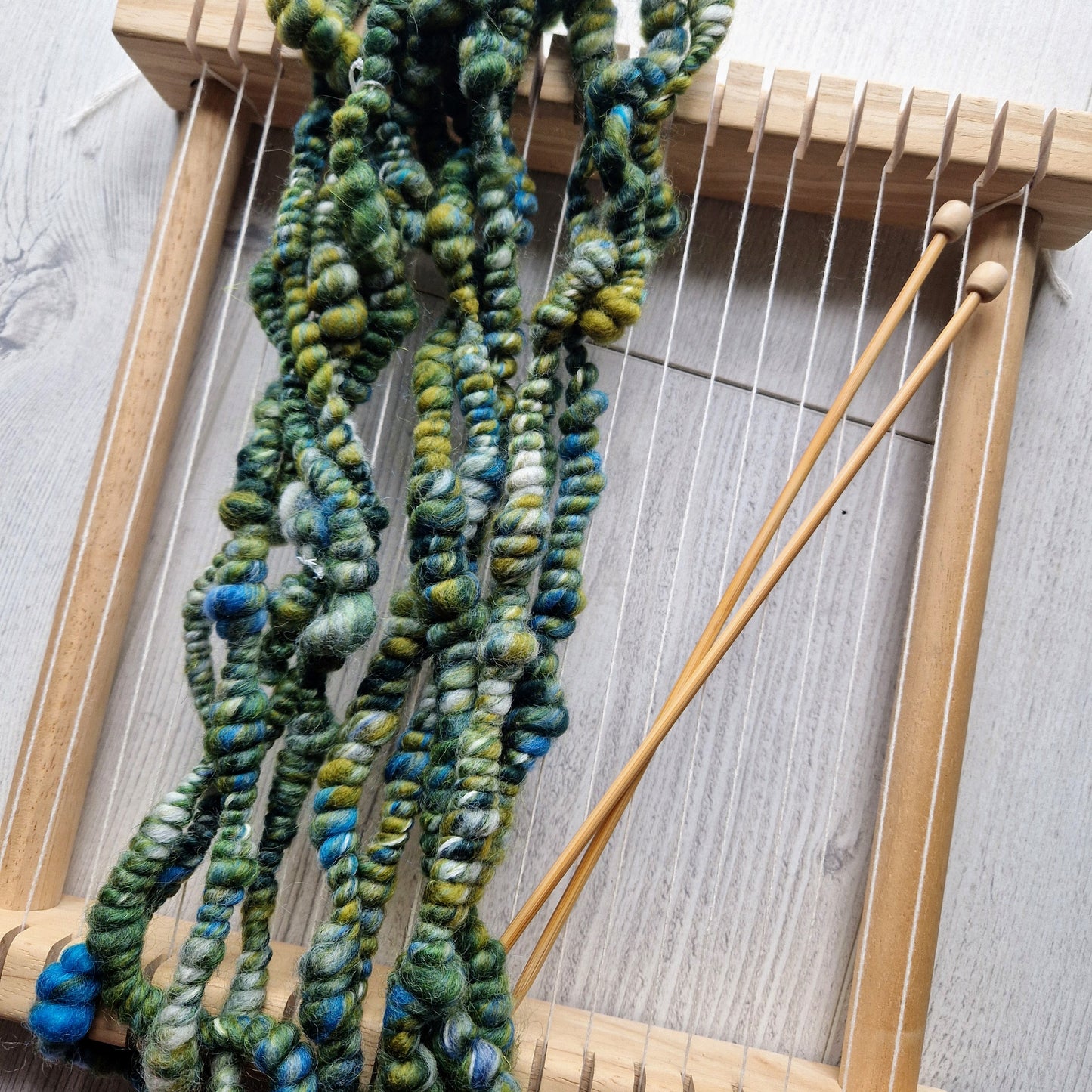 Green and Aqua Blue Coil Spun Bubble Art Yarn