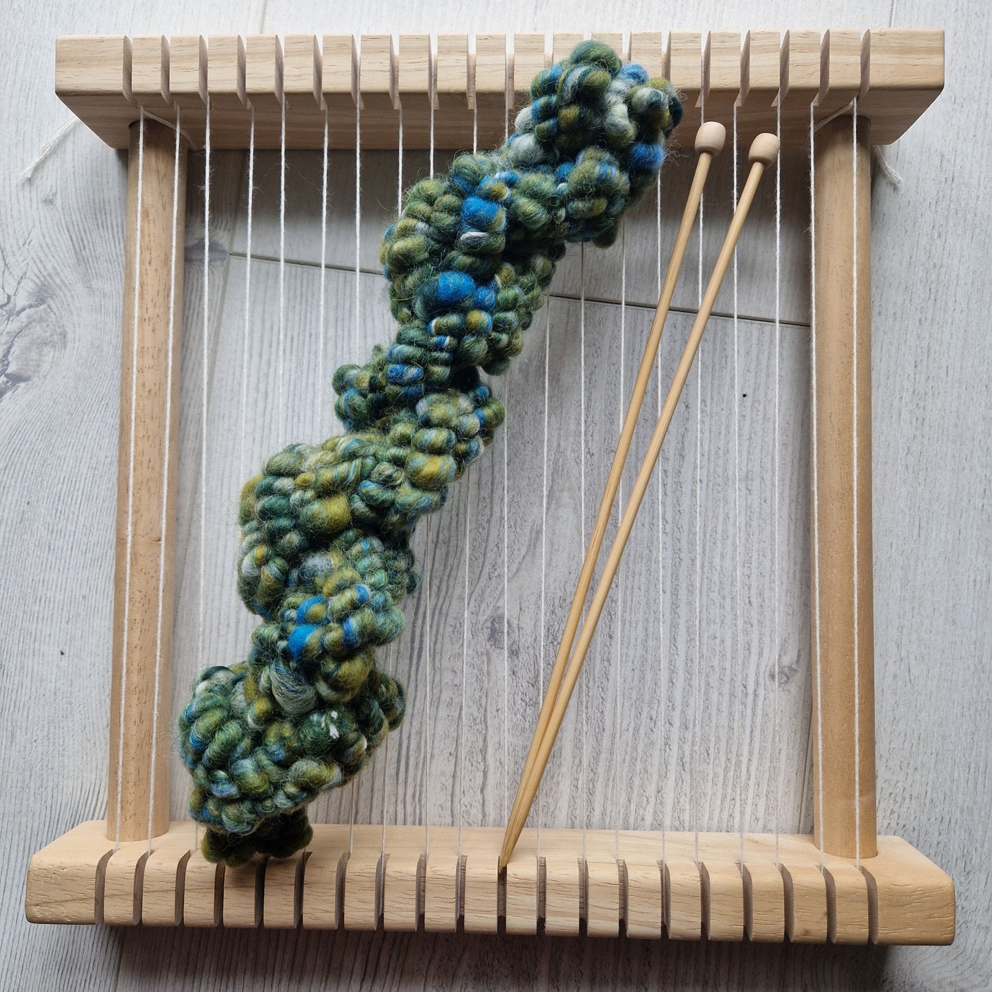 Green and Aqua Blue Coil Spun Bubble Art Yarn