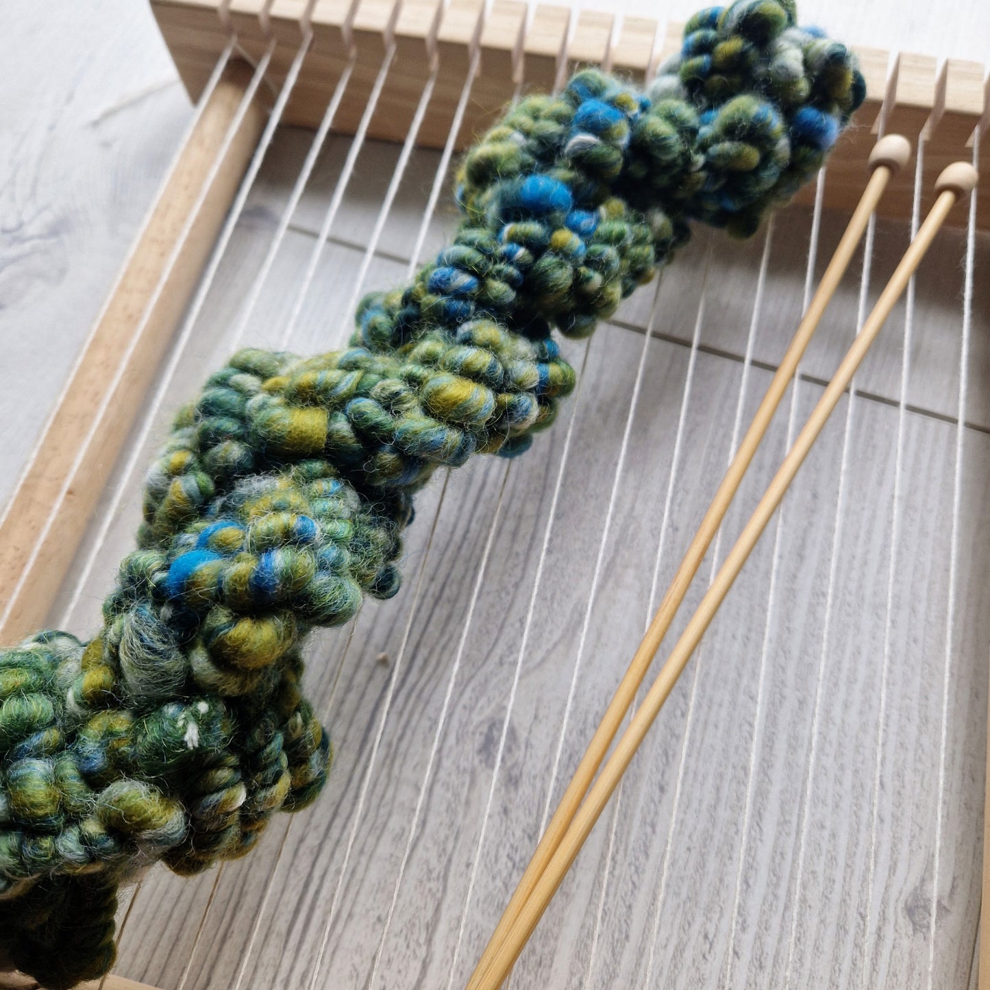 Green and Aqua Blue Coil Spun Bubble Art Yarn