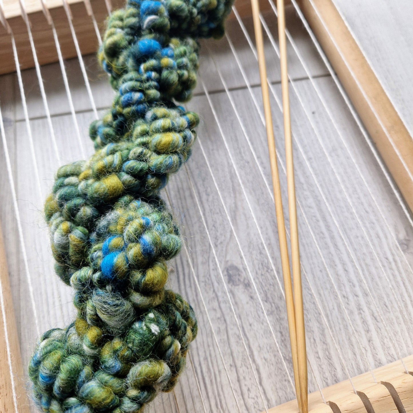 Green and Aqua Blue Coil Spun Bubble Art Yarn