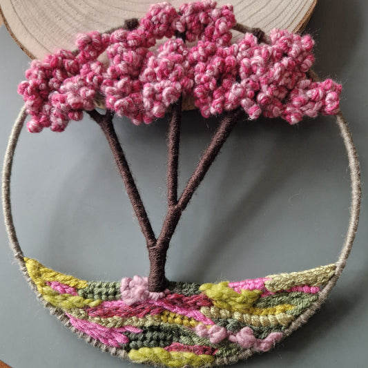 Handwoven Spring Blossom Treescape Fiber Art Wall Hanging