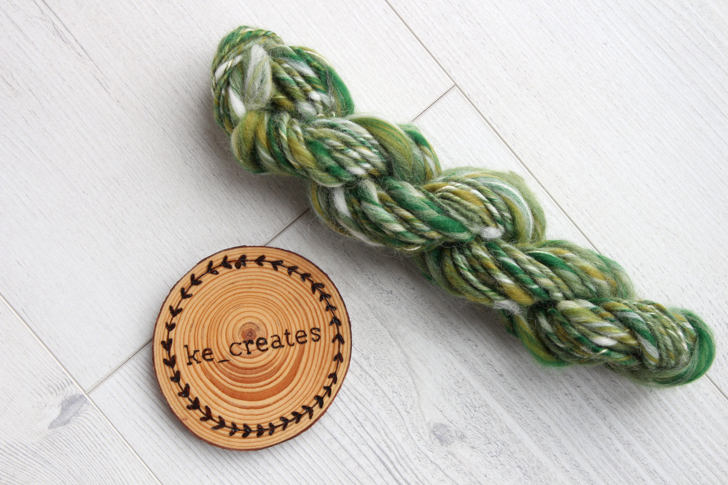 Green Single Spun Yarn, Handspun on Drop Spindle, Green Merino Yarn