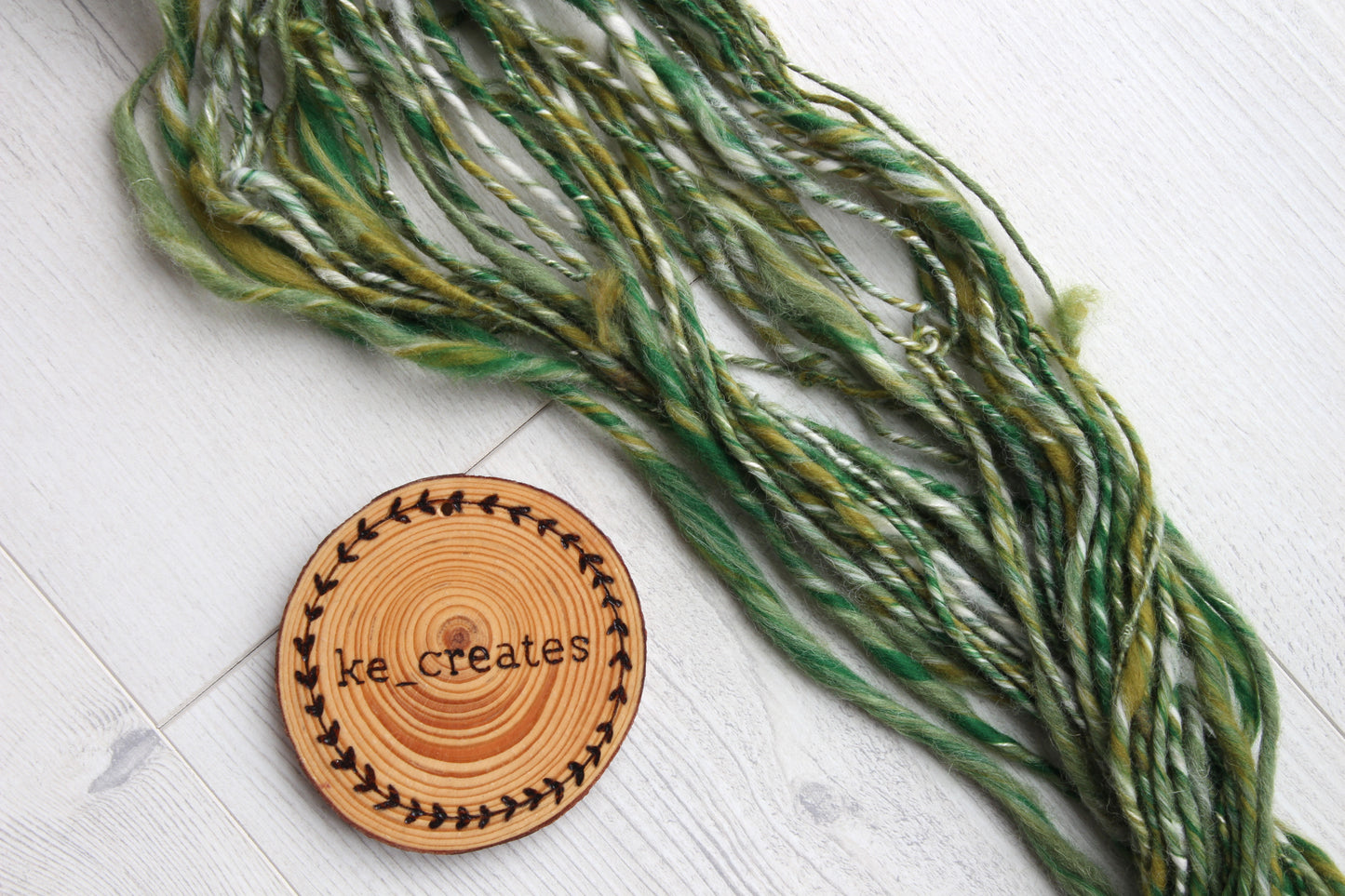 Green Single Spun Yarn, Handspun on Drop Spindle, Green Merino Yarn